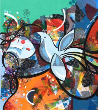 Le rêve des anges - Original Acrylic Painting on Canvas - 19.7 x 23.6 in